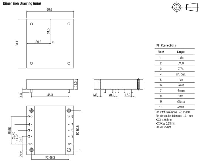 RECOM Power RPA Half-Brick Single Output DC/DC Converters Dimensions