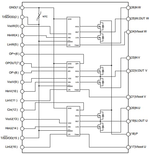 STMicroelectronics STIPN2M50T SLLIMM™ Nano IPM内部原理图