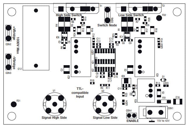 RECOM Power R-REF01-HB Half-bridge Reference Design Board Component Placement