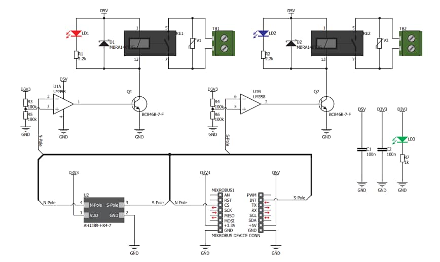 Schematic - MikroElektronika MIKROE-2985霍尔开关Click板