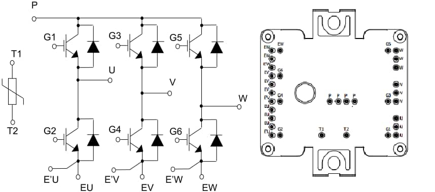 STMicroelectronics ACEPACK™ Sixpack拓扑引脚说明和封装顶视图