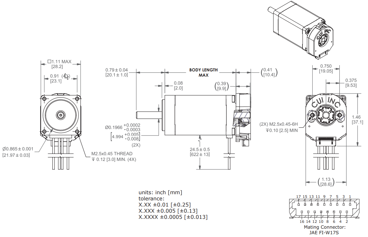 Mechanical Drawing - CUI Inc 带增量编码器的NEMA步进电机