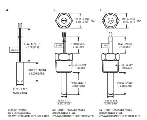 Mechanical Drawing - Sensata Technologies 3000 Temperature Sensor Probes