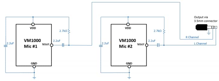 PUI Audio Piezoelectric MEMS Microphone Slider Eval Board Schematic