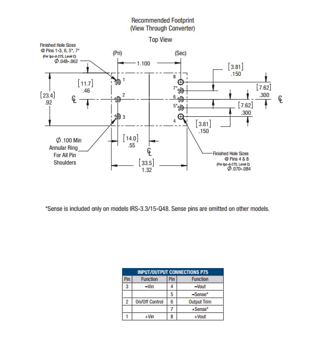 Mechanical Drawing - Murata Power Solutions IRS密封式、1/16砖、直流-直流转换器